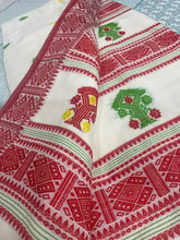 Offwhite Red Assam Khadi Cotton Saree with Meenakari Booti for Festive Wear - Saree - Aakritee - S10665
